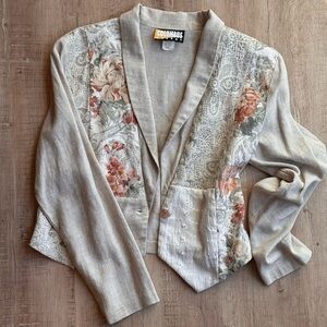 Vintage Columbus Avenue Floral Beige Linen Blazer